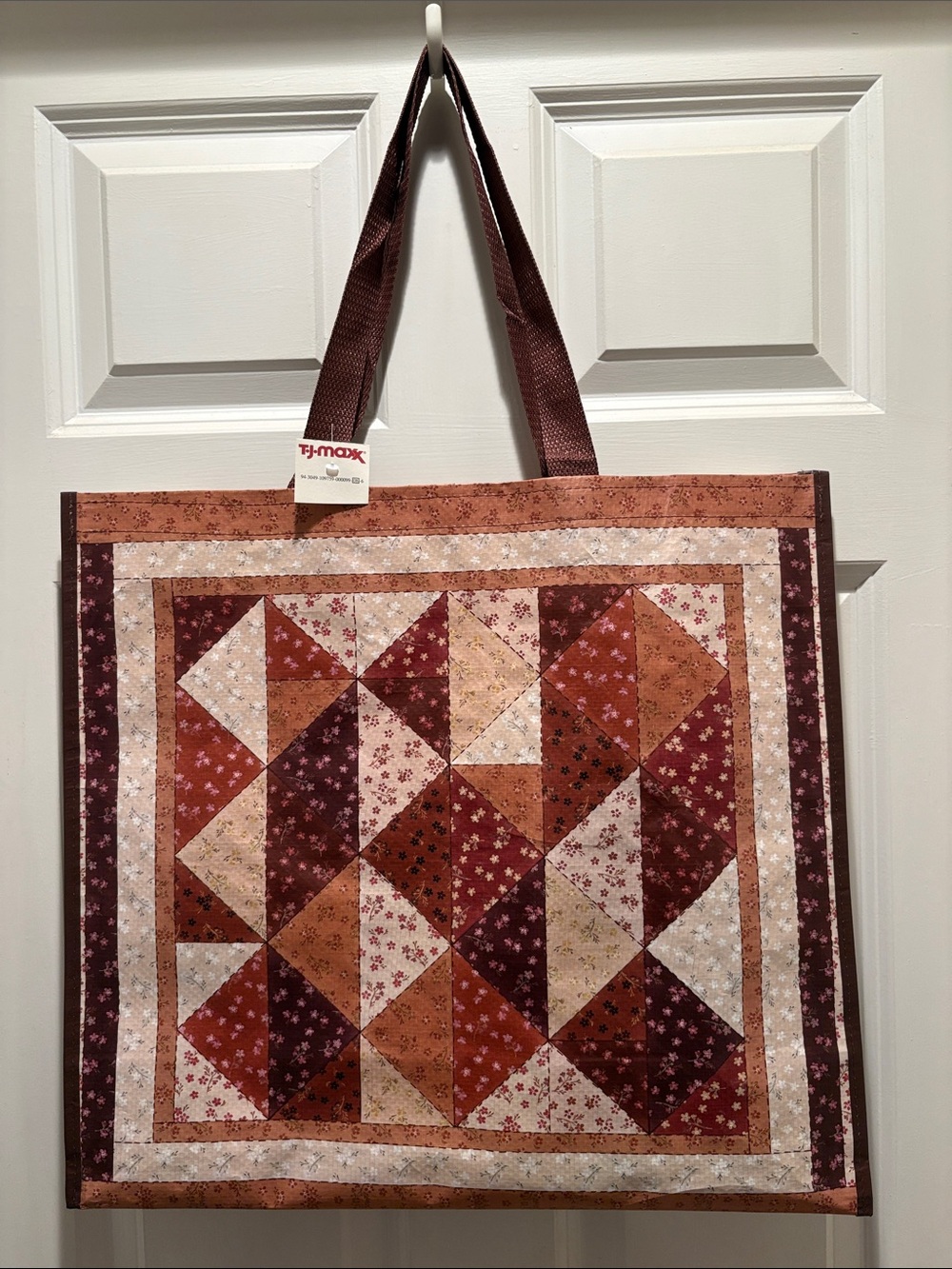 T.J.Maxx Quilted Look Patchwork Tote in Brown, Tan, and Cream NWT